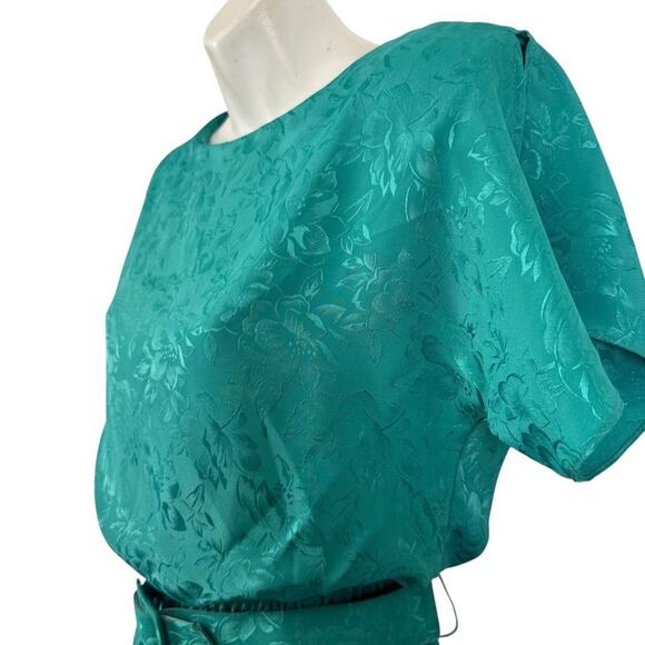 Act I Vintage Floral Satin Print Short Sleeve Blouson USA Made Green Dress sz 4 - Picture 10 of 16